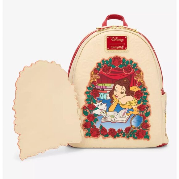 Loungefly Disney Beauty And The Beast Mini Backpack Belle Magnetic Door Bag New